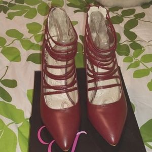 Burgundy strap 3 1/2 inch heels